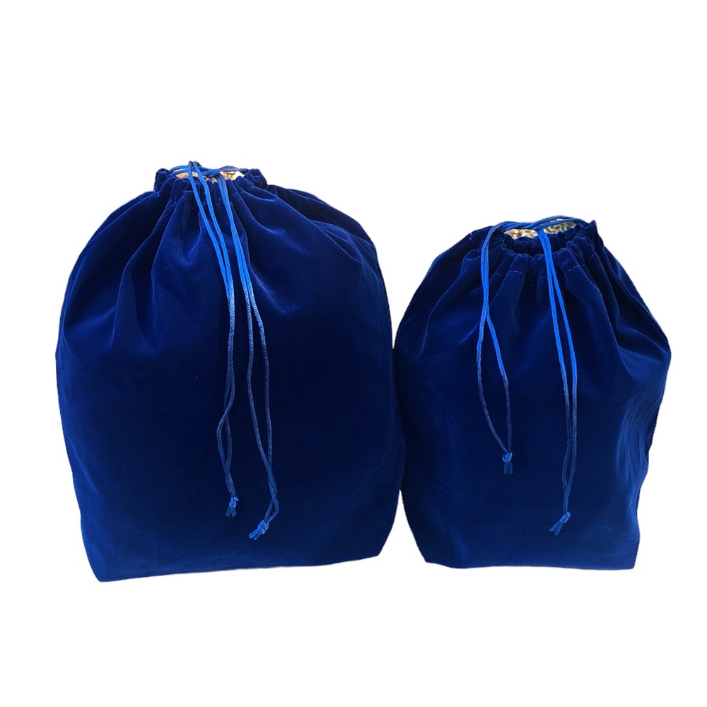 Stunning Midnight/Navy Blue Velveteen Gift Bag Set of 2 with Sateen Drawstring